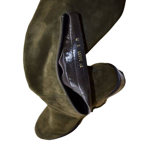 I0 NIB STUART WEITZMAN Hitest Olive Suede Stacked Heel Over The Knee Boots Sz 8 - Picture 11 of 12